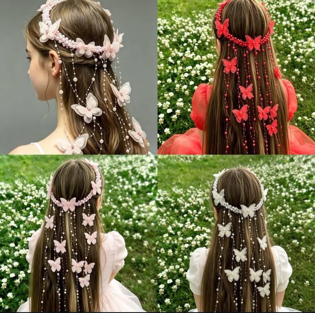 ریسه آبشاری مو با آویز پروانه مدل تاج فرشته